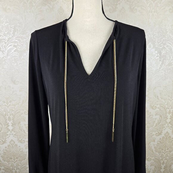 MICHAEL Michael Kors Size Small Black Shift Dress Chain Tassel Split V-neck - Picture 2 of 11